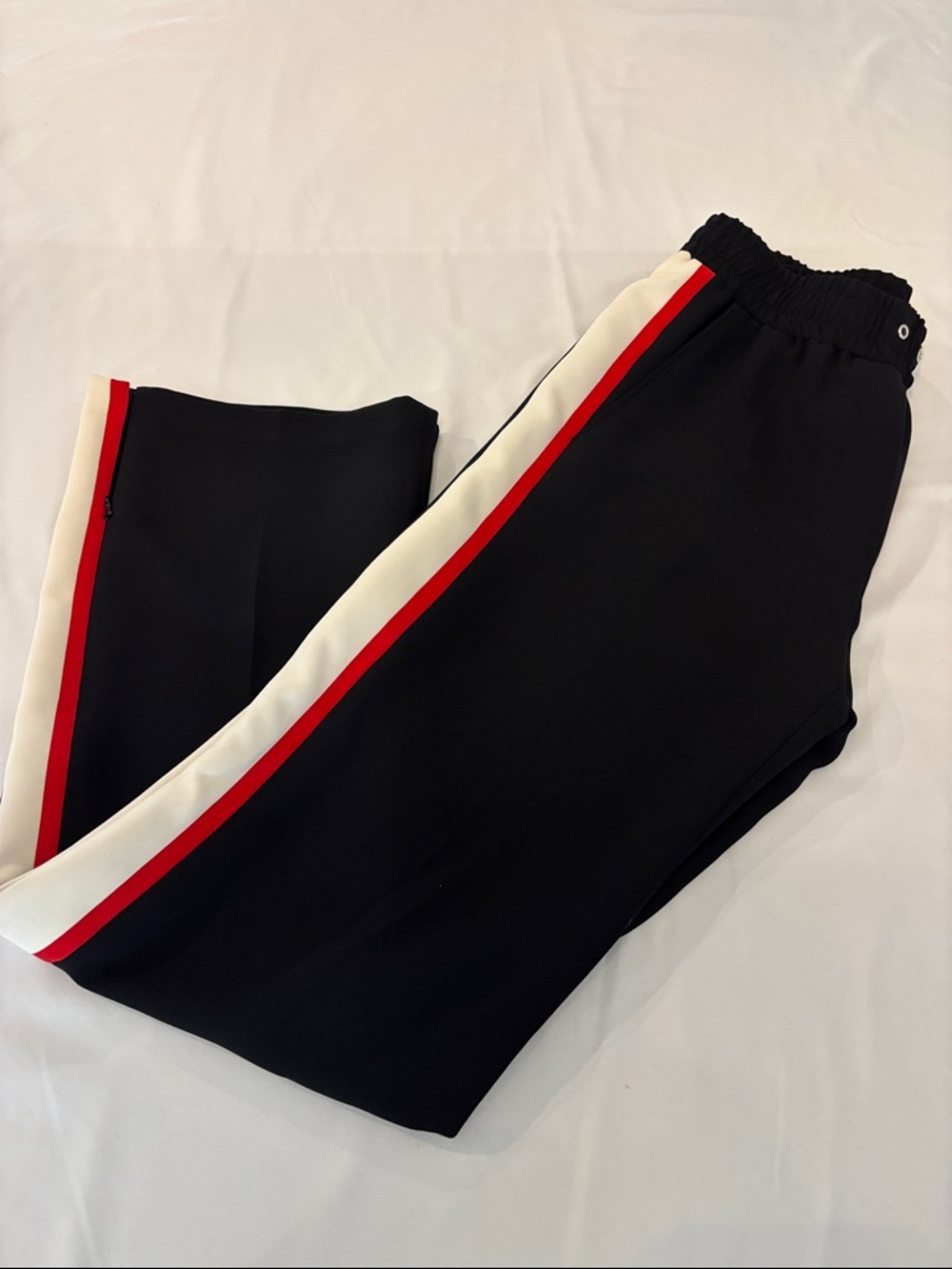 Barbara Bui Black elastic waist Wide legTrousers with red/white side stripe - 3